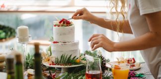 crop woman chef decorating cake
