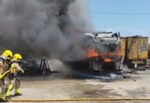 Los Bomberos extinguen un incendio en el patio exterior de una empresa entre Sentmenat y Caldes